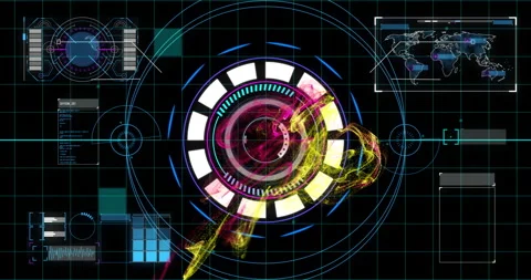 Rotating circular elements and data visualizations in digital animation Video stock 304863268