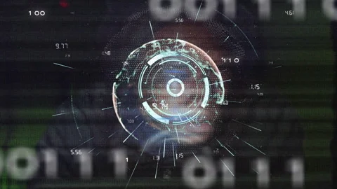 Rotating circular elements and numerical data in futuristic digital animation Stock Footage 304839222