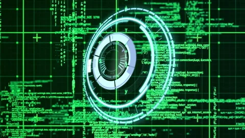 Rotating circular elements in animation over futuristic digital coding Stock Footage 304774200