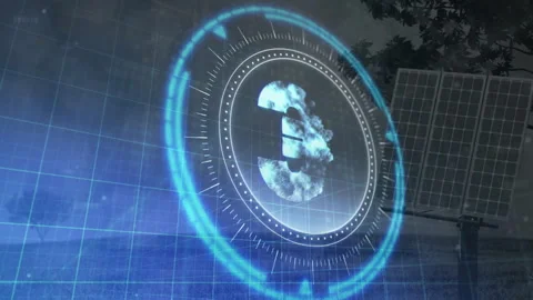 Rotating circular elements in digital animation over solar panel background Stock Footage 305883895
