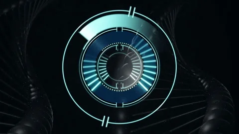 Rotating circular elements with glowing blue accents in futuristic digital Stock Footage 303608986