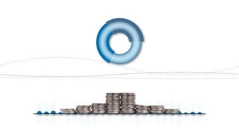 A rotating circular graph and a fluctuating bar graph. Video stock 232642050