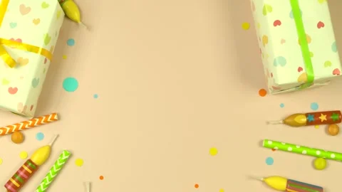 Rotating circular holiday composition of candles, gift boxes and confetti on Stock Footage 245971747