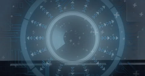 Rotating circular interface with arrows and symbols, futuristic technology Stock Footage 305133396