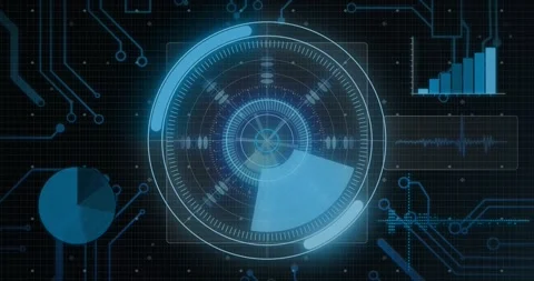 Rotating circular interface with digital elements, futuristic animation over Stock Footage 328408744