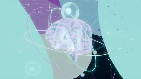 Rotating clear brain showing AI in cosmic scene, orb appearing above visualizing Stock Footage 337964511