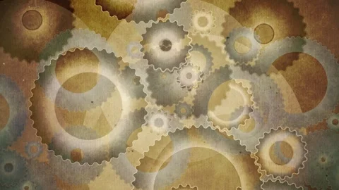 Rotating clockwork cogs and gears in vintage tones with a textured paper look Stock Footage 320551464