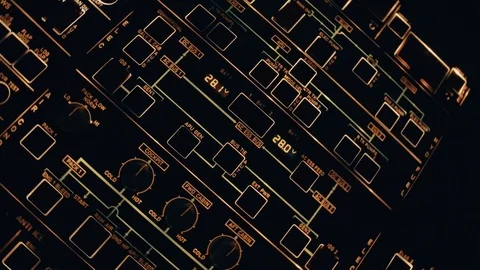 Rotating close shot of powered on overhead panel of modern aircraft with buttons 스톡 동영상 71825802