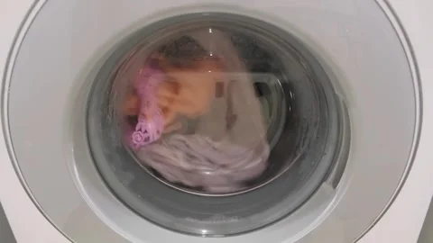 Rotating clothes drum in washing machine Stock-Footage 301420928