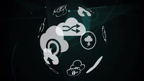 Rotating cloud computing icons within digital network sphere animation in school Stock Footage 303841246