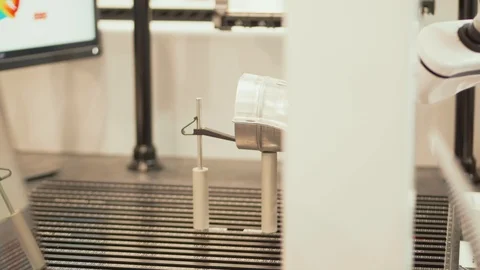 Rotating CMM scanner inspecting detail, measurement system Stock Footage 117604172