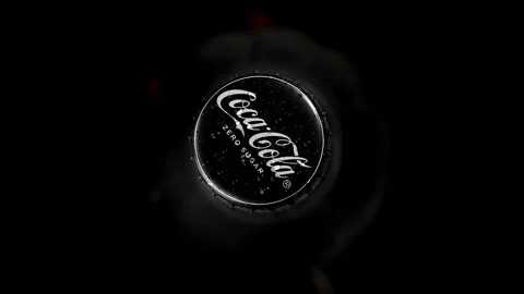 Rotating Coca-Cola Zero Bottle on Black Background, Macro Close Up Stock Footage 327592800