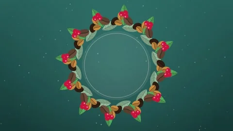 Rotating coffee bean wreath frame with leaves and cherries 库存影片 348618038