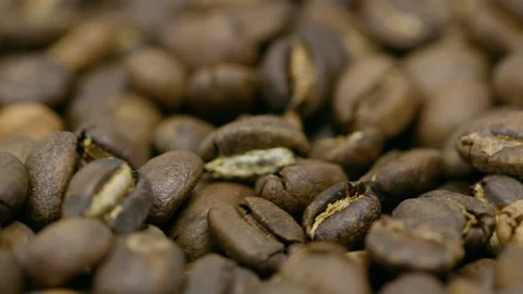 Rotating Coffee Beans, Closeup Coffee Beans, Coffee Beans, Texture, 4K, Food Stock Footage 141243192
