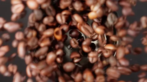 Rotating coffee beans in coffee grinder. Grinding roasted coffee beans. Video stock 280306608