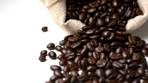 Rotating of coffee beans with sack bag Stock Footage 97378745
