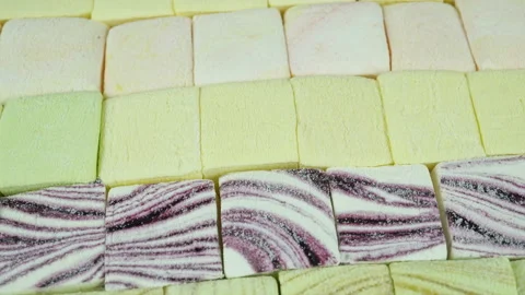 Rotating Colored Classic Marshmallows Closeup. Stock Footage 229463343