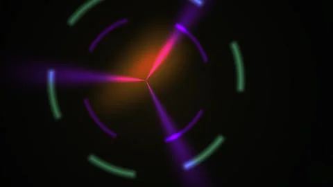 Rotating Colorful Abstract Neon Light Circle with Purple Beams for Technology Stock Footage 343763844