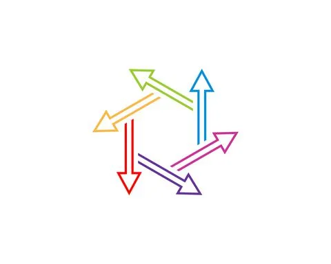 Rotating colorful arrows to form a hexagon shape Stock Illustration