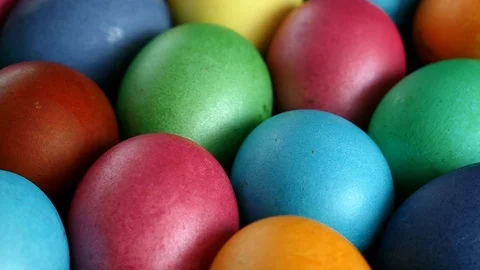 Rotating Of Colorful Easter Eggs. Natural Daylight. Close-up . Stock Footage 126575203
