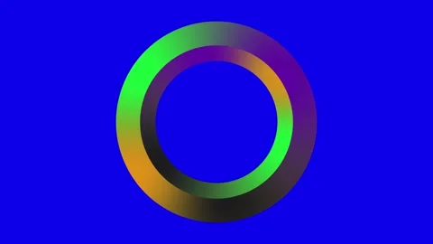 Rotating, colorful, psychedelic ring or  motion circle on a solid blue backg Video stock 321127166