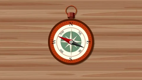 Rotating Compass on Wooden Background Stock Footage 301157953