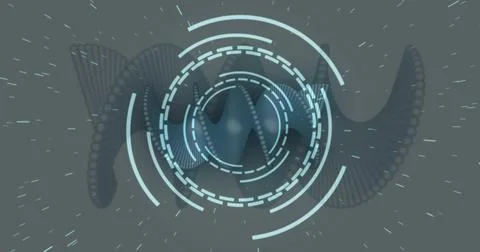 Rotating concentric HUD rings forming virtual interface at center, showing be Ilustração Stock
