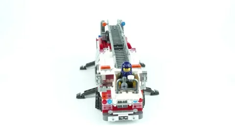 Rotating Constructor Fire Truck With Cradle on a White Background. Stock Footage 256569517