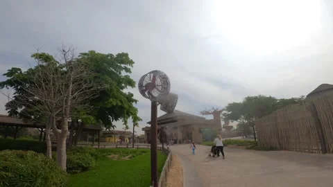  Rotating cooler fan placed in Dubai safari park to prevent heatwave. Stock Footage 185577169