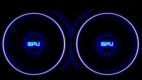 Rotating coolers with neon multi-colored backlighting and the inscription GPU on Vídeos de archivo 299689591