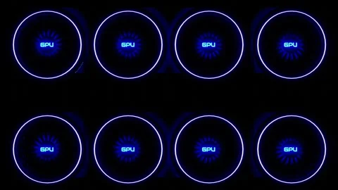 Rotating coolers with neon multi-colored backlighting and the inscription GPU on Vídeos de archivo 299689592
