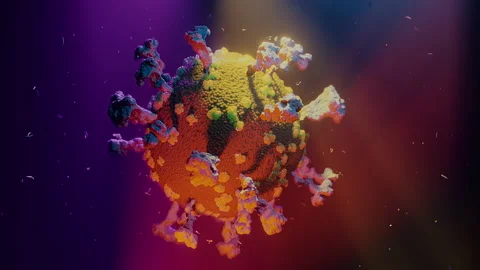 Rotating coronavirus covid19 loop. Microscope image. Cinematic color grading. 3D Stock Footage 130409320
