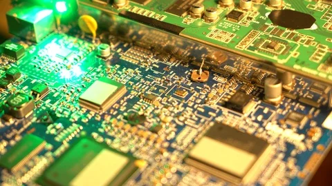 Rotating CPU circuit board with microprocessors and lights. C0051 Video stock 85776352