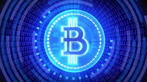 Rotating Cryptocurrency Bitcoin with Binary Code in Background Stock Footage 334392405