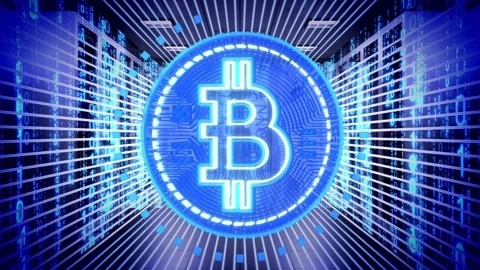 Rotating Cryptocurrency Bitcoin in Data Server Room 库存影片 334394565