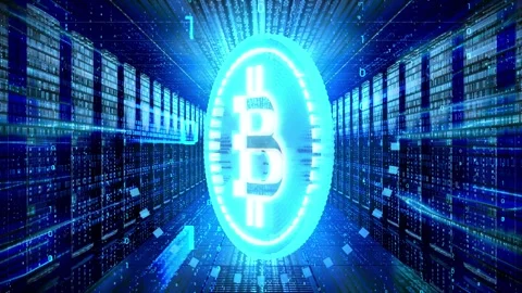 Rotating Cryptocurrency Bitcoin in Data Server Room 库存影片 334412504