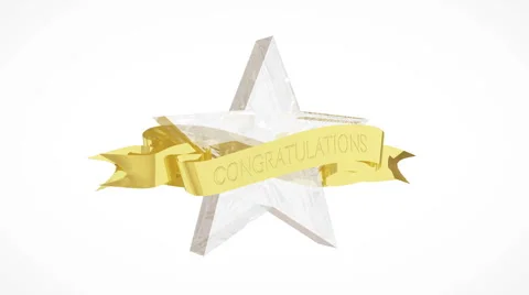 A rotating crystal star displaying "Congratulations" on a gold ribbon Stock Footage 53253949