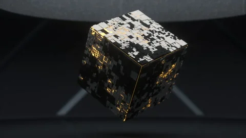 Rotating cube and materials, circuits structure, 3d rendering. Stock Footage 164916024
