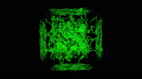 A rotating cube formation with green grids - Grid 3024 HD, 4K Stock Footage 53797631