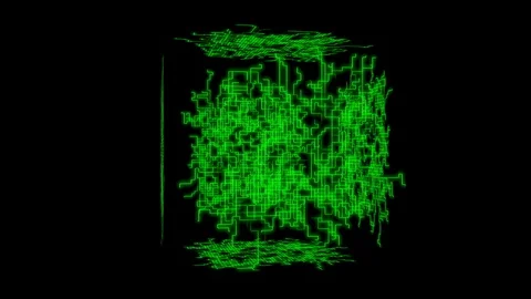 A Rotating Cube Formation with Green Grids Stock Footage 88645219