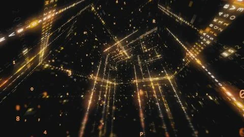 Rotating cube with hexadecimal machine code Abstract technological background Stock Illustration