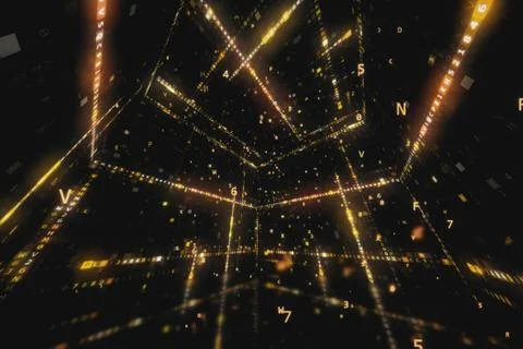 Rotating cube with hexadecimal machine code Abstract technological background Stockillustratie