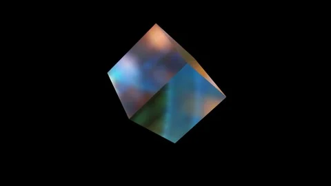 Rotating cube with holographic reflection. 3D animation on a black background. Stock Footage 270930088