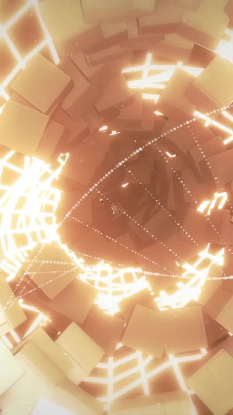 Rotating cubes and glowing grid forming tunnel animation Stock Footage 319822566