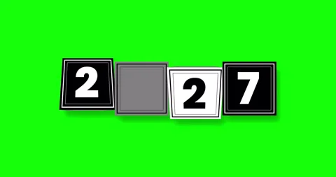 Rotating cubes displaying 2027 on a green chroma key background symbolize the Видео 345127779