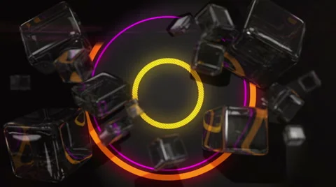 Rotating cubes with a neon circle Stock Footage 46363886