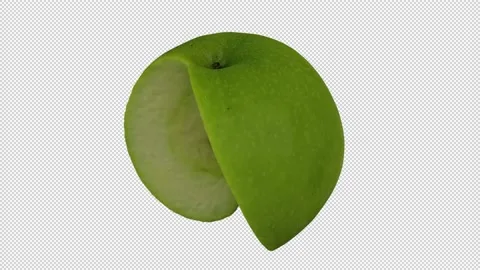 Rotating Cut Green Apple on Transparent Background (Looping with Alpha Channel) Stockbeeldmateriaal 146618863