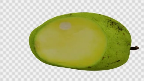 Rotating Cut Green Ivory Mango on Transparent Background (Looping) Stock Footage 149345561