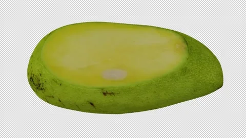 Rotating Cut Green Ivory Mango on Transparent Background (Looping) Stock Footage 149346024