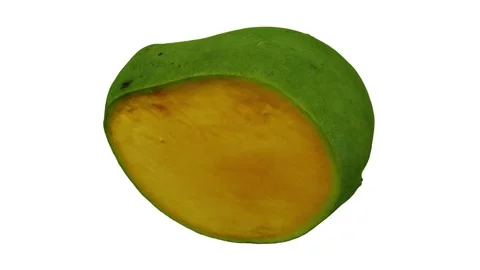Rotating Cut Green Mango on White Background (Looping) Stock Footage 146819024